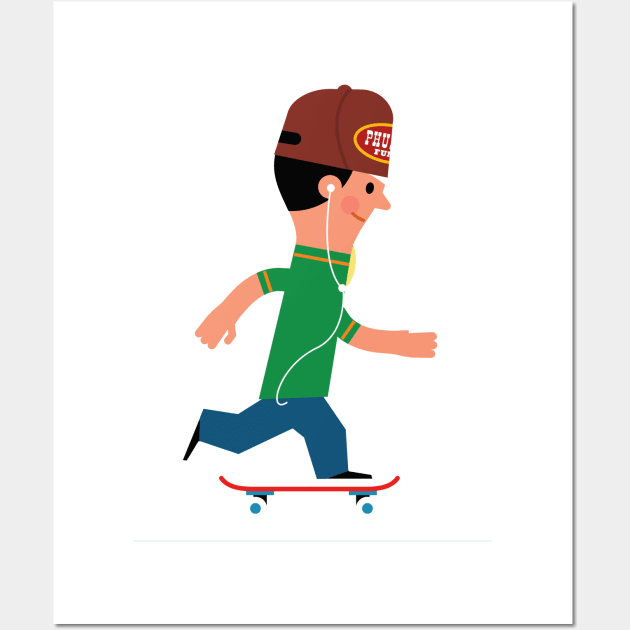 Skateboarding Kid in Phillies Hat Wall Art by RussellTateDotCom